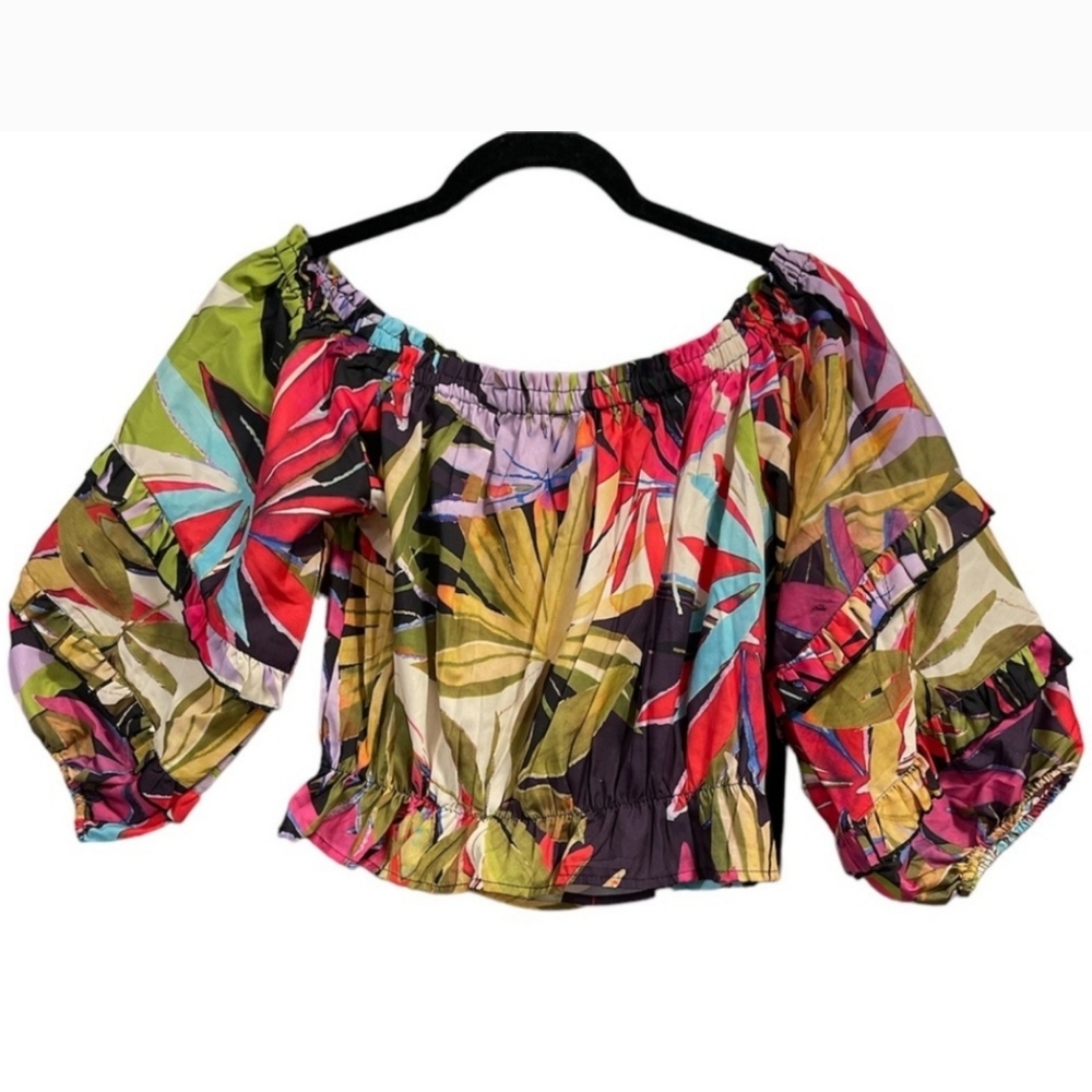29 RACHEL ZOE Colorful Off Shoulder Ruffle Top Sz Large